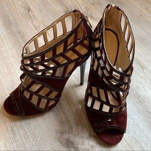 Jimmy Choo Vector Patent Cut Out Caged Suede Heels